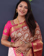 Maroon Color Tissue Kanchipuram Saree Gorgeous Flower Design Body and Pallu