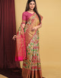 Pink Color Kalamkari Pattu Silk Saree Beautiful Design Work Body and Pallu