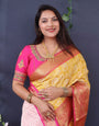 Yellow Color Tissue Kanchipuram Saree Gorgeous Flower Design Body and Pallu
