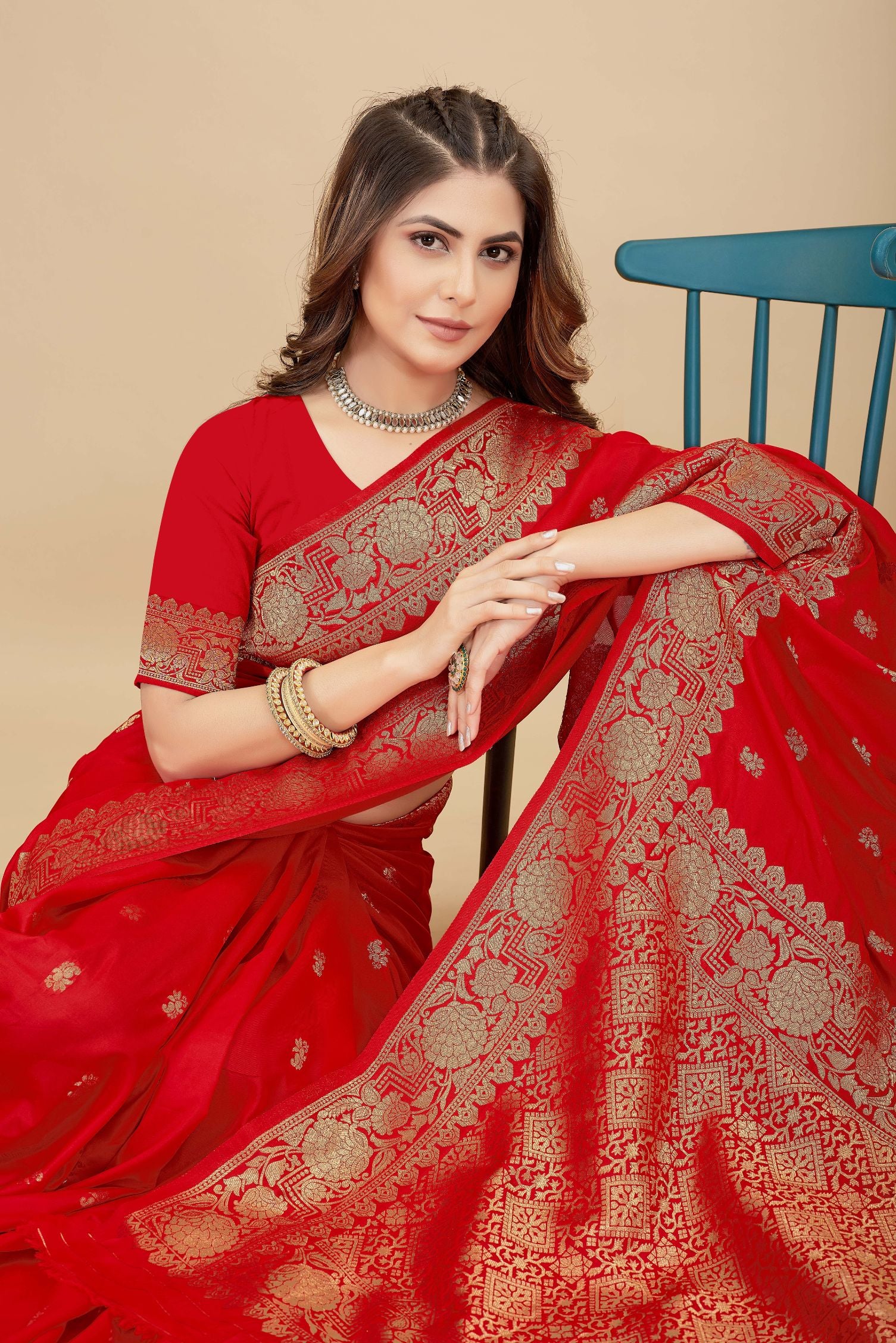 Red Color Toned Handloom Banarasi Soft Silk Saree - Party Wear Collection