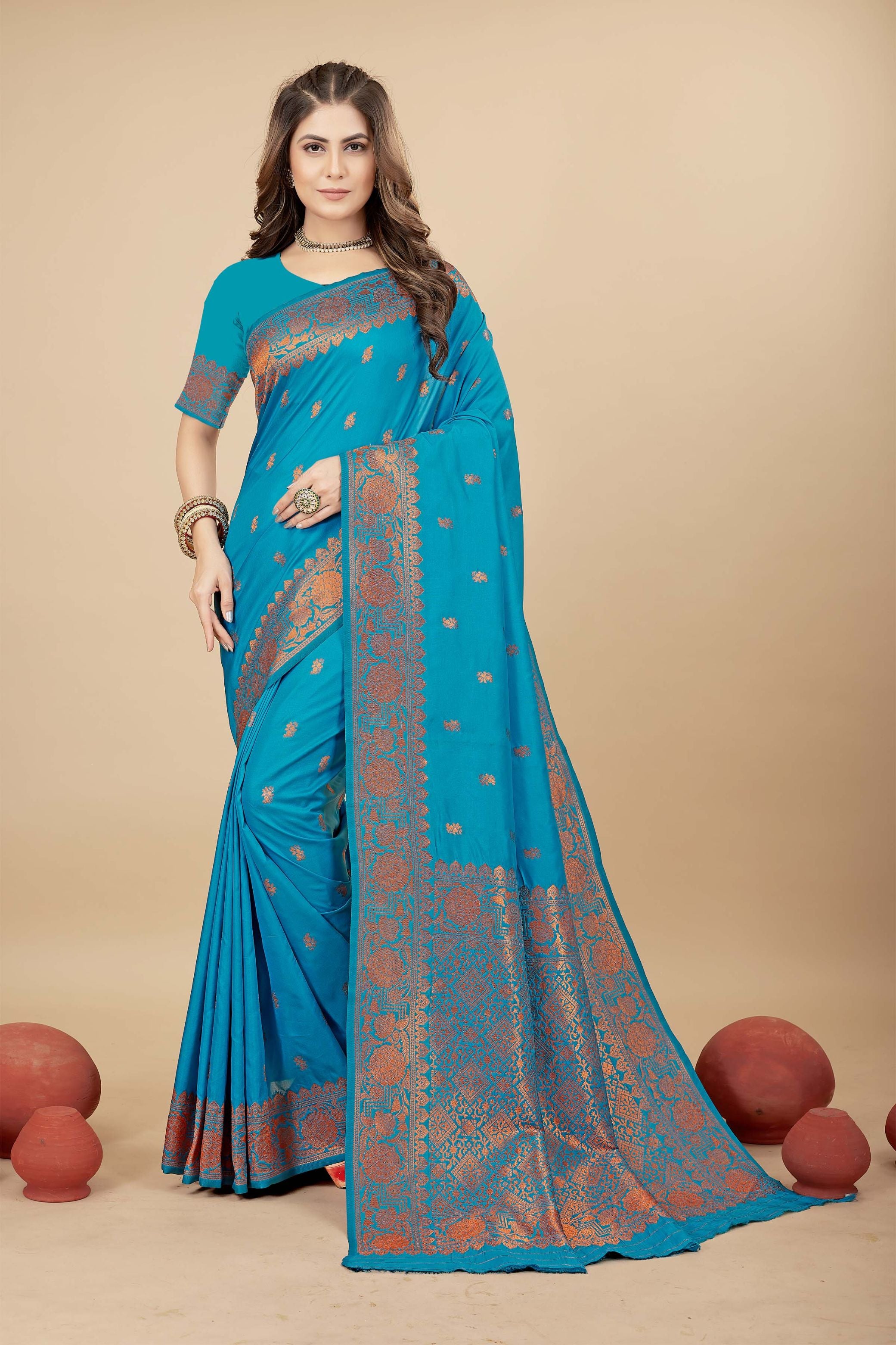 Royal Blue Color Toned Handloom Banarasi Soft Silk Saree - Party Wear Collection