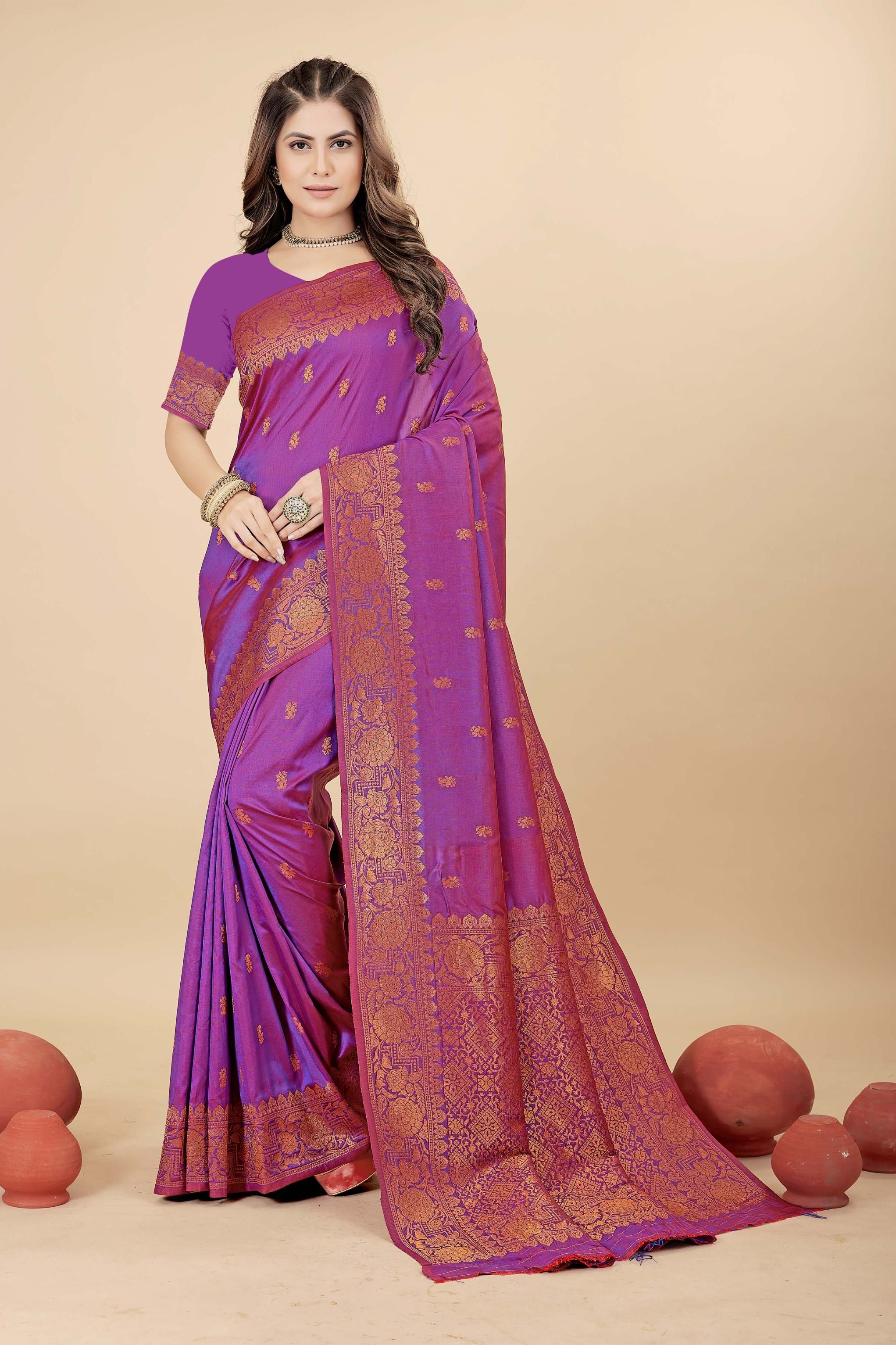 Purple Color Toned Handloom Banarasi Soft Silk Saree - Party Wear Collection