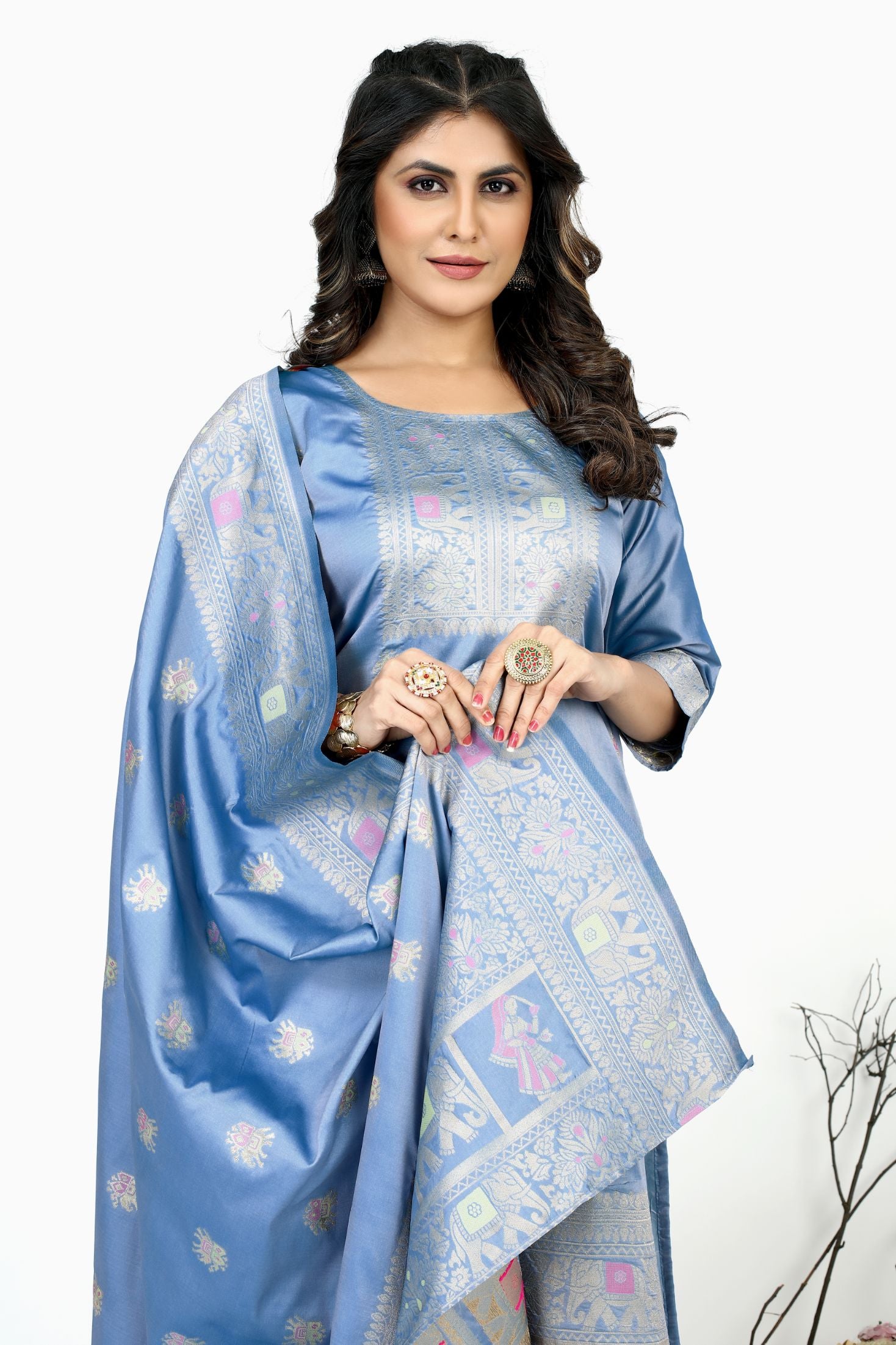 Grey Color Silk Unstich suit dress material in india