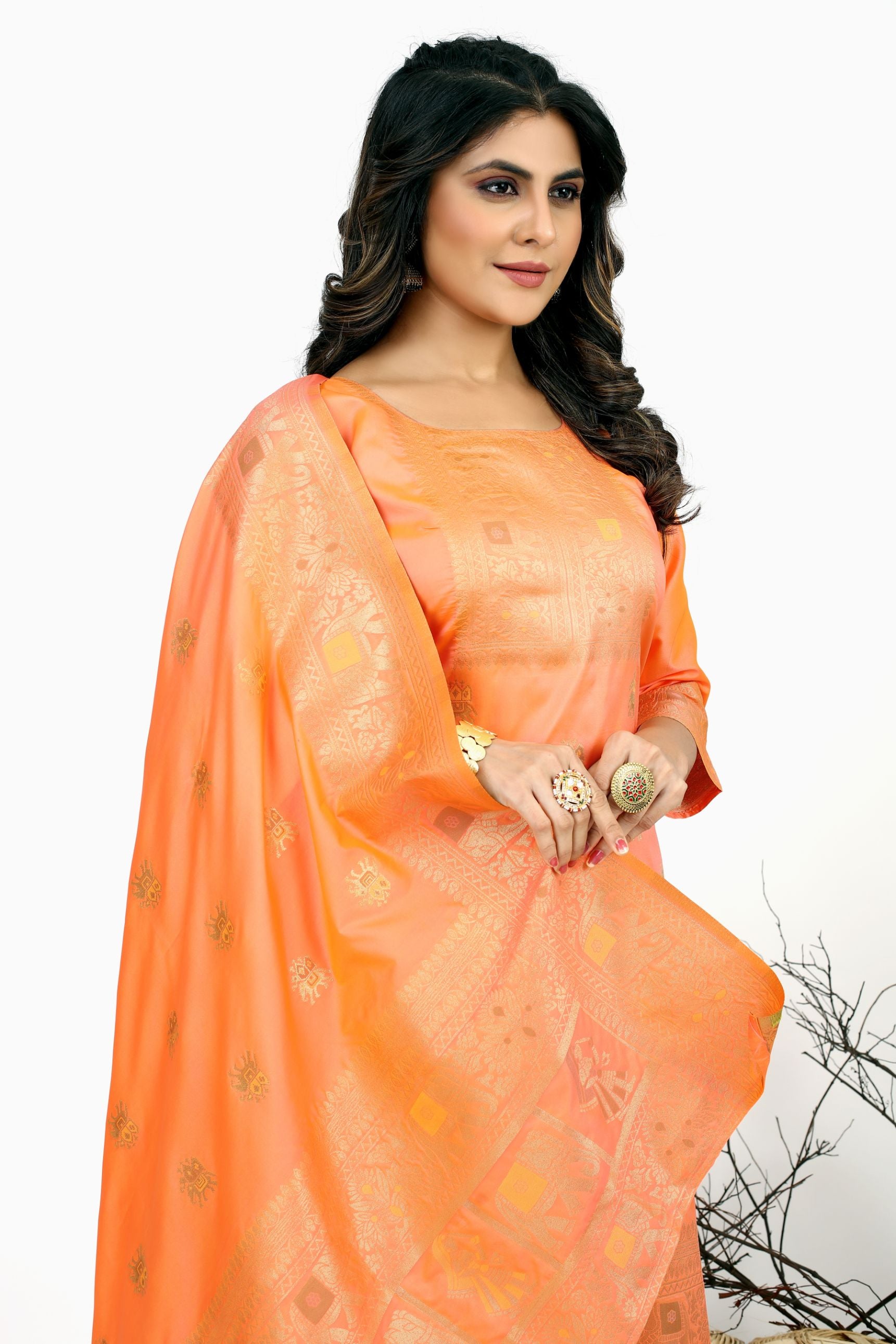Peach Color Silk Unstich suit dress material in india
