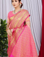 Peach Color Pure Kanchipuram Soft Silk Saree And Contrast Designer Pallu And Blouse