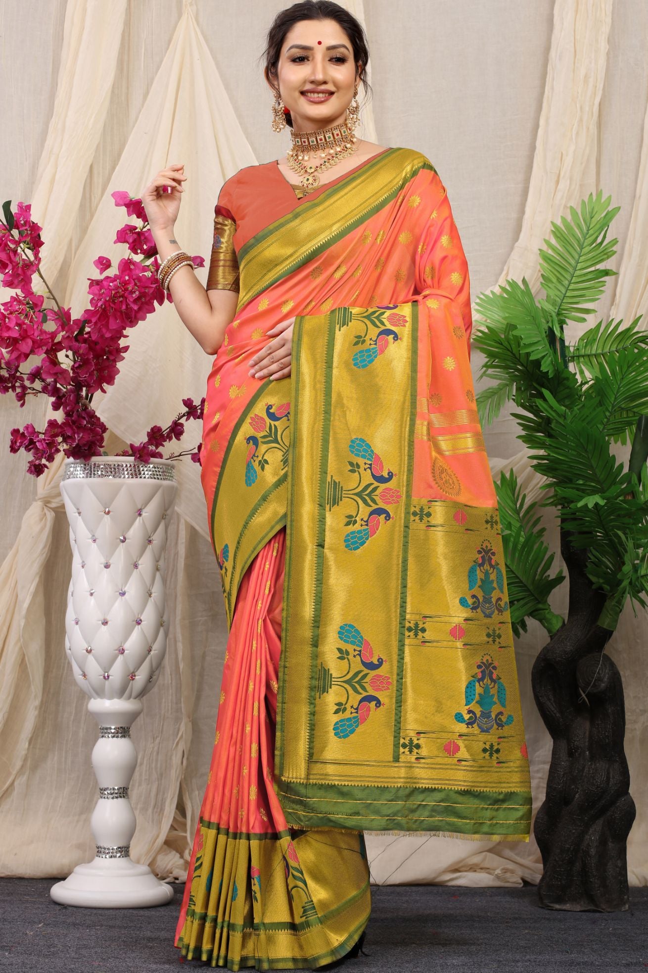 orenge Color Designer Paithani silk saree-for wedding collection