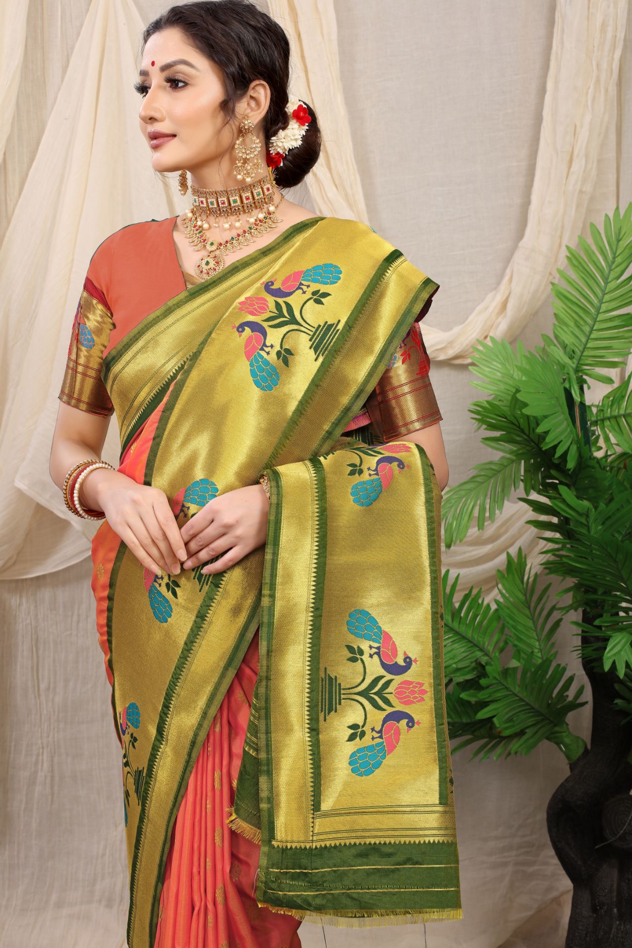 orenge Color Designer Paithani silk saree-for wedding collection