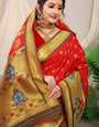 red Color Designer Paithani silk saree-for wedding collection