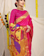 Pink  And Gold Toned Soft Silk Paithani Saree And Heavy Look Pallu