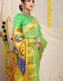 sea green And Gold Toned Soft Silk Paithani Saree And Heavy Look Pallu