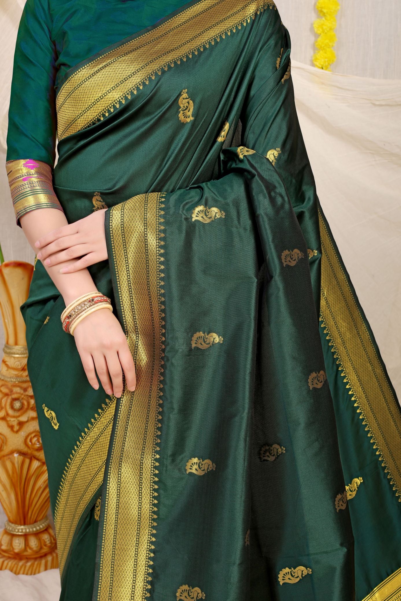 green & Gold toned Soft Silk Paithani Saree