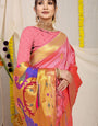peach  And Gold Toned Soft Silk Paithani Saree And Heavy Look Pallu