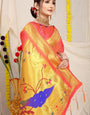 orange And Gold Toned Soft Silk Paithani Saree And Heavy Look Pallu