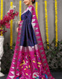 navy blue Color muniya boder beautiful paithani saree for woman