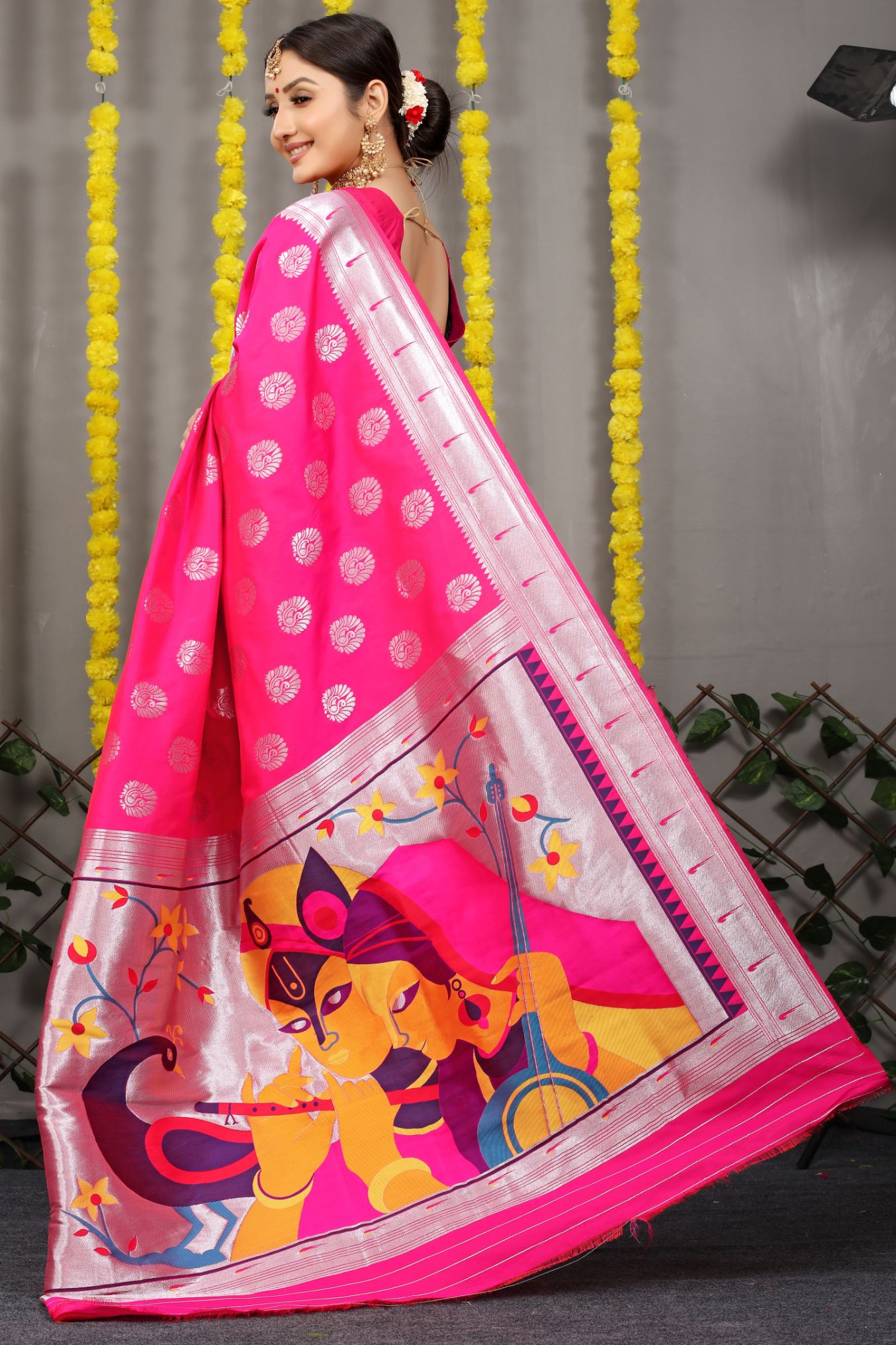 Pink Toned Ethnic Motifs Zari Silk Blend Paithani Saree