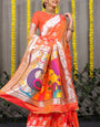 Orange Toned Ethnic Motifs Zari Silk Blend Paithani Saree
