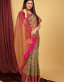 Peach Color Kalamkari Pattu Silk Saree Beautiful Design Work Body and Pallu