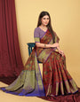 Red Color Kalamkari Pattu Silk Saree Beautiful Design Work Body and Pallu