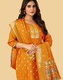 Orange Color Silk suits dress material suits in Paithani Style