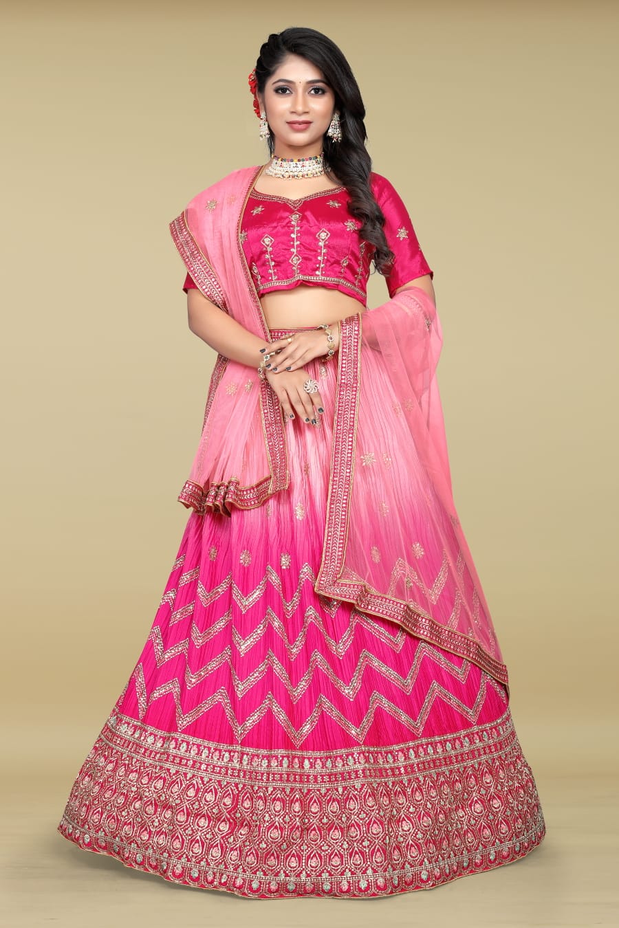 pink color embroidery designer semi stiched lehenga for wedding festival