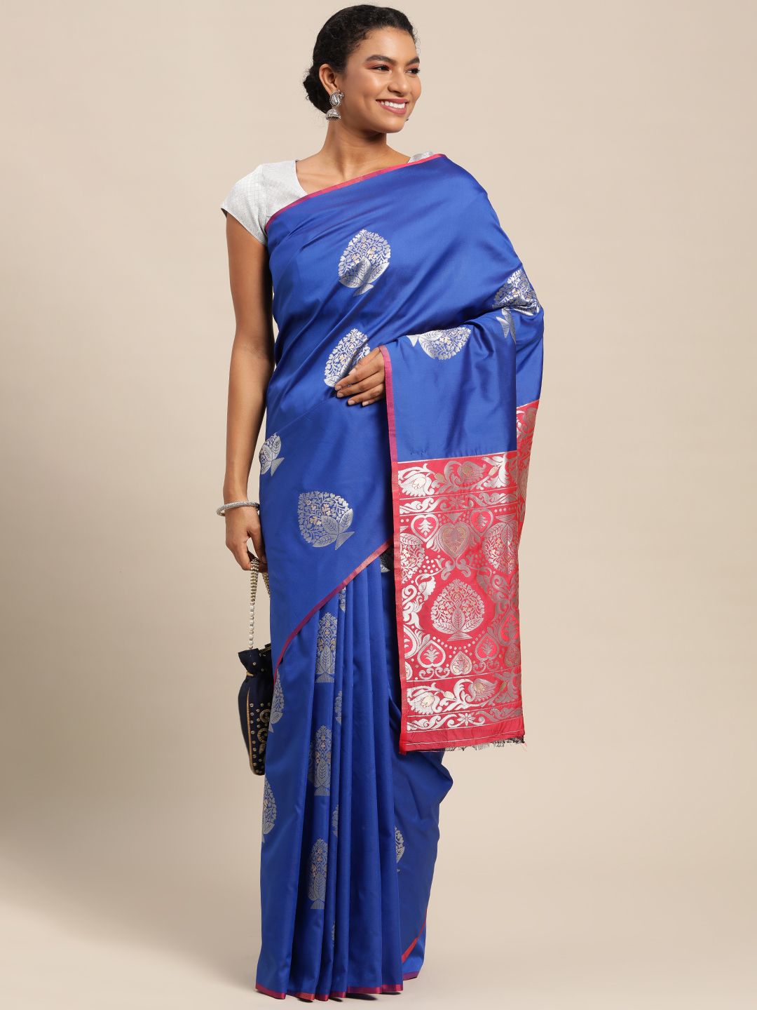 Royal blue color New Look bollywood Banarasi silk saree