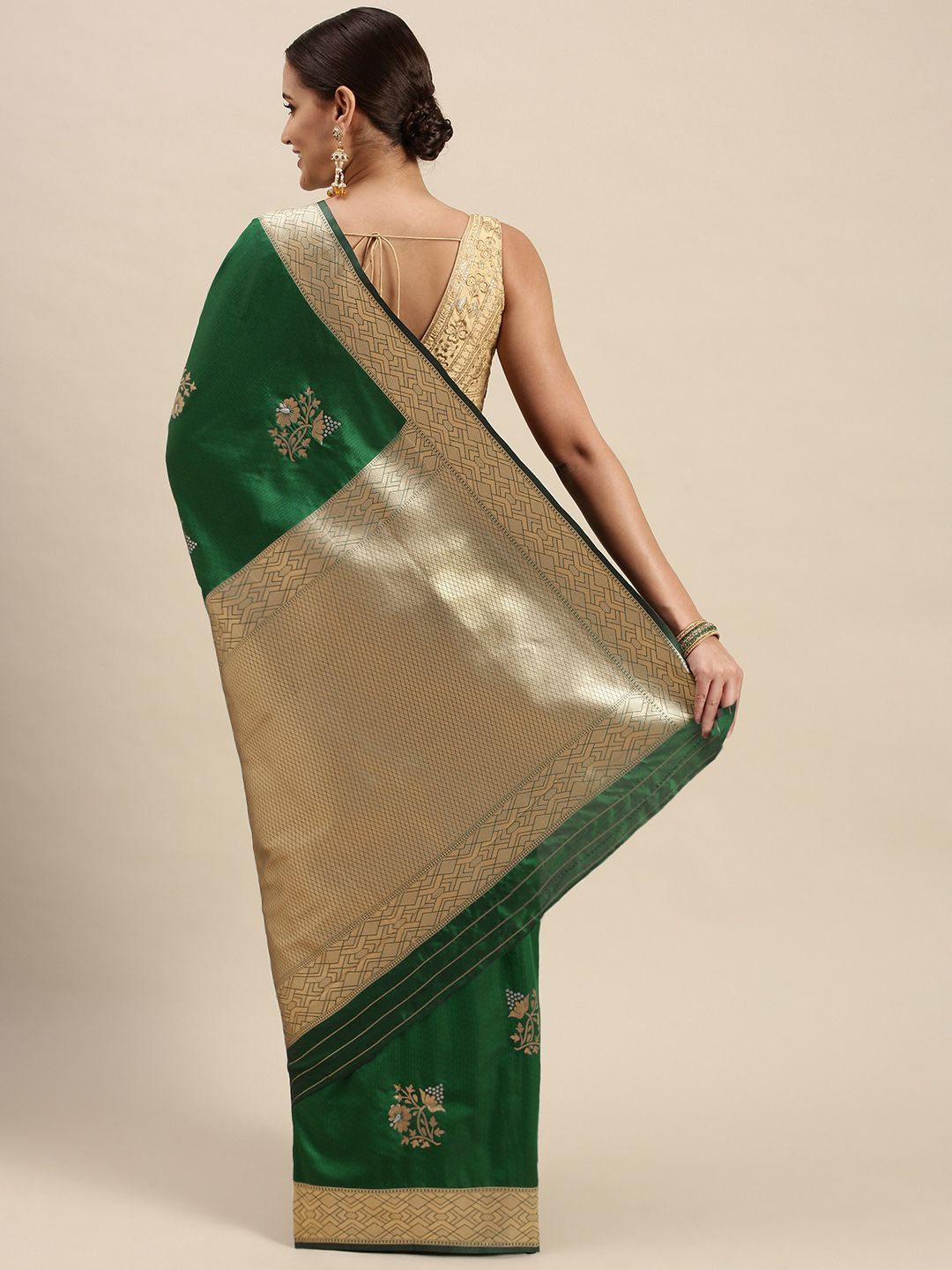 Green Fancy Party Were Zari Weaving Saree From Banaras