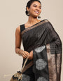 Black color designer linen silk saree