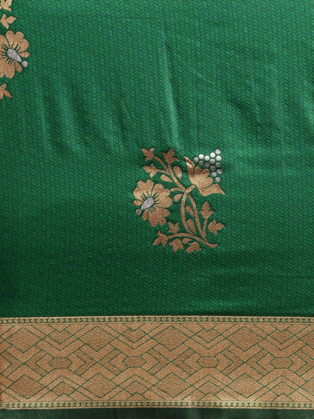 Green Fancy Party Were Zari Weaving Saree From Banaras