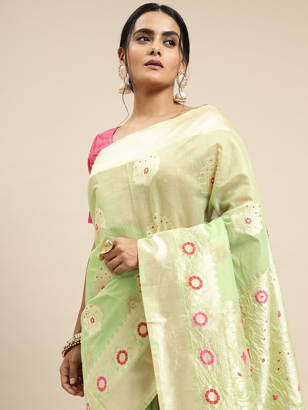 Pista Green Party Wear Sarees for Women