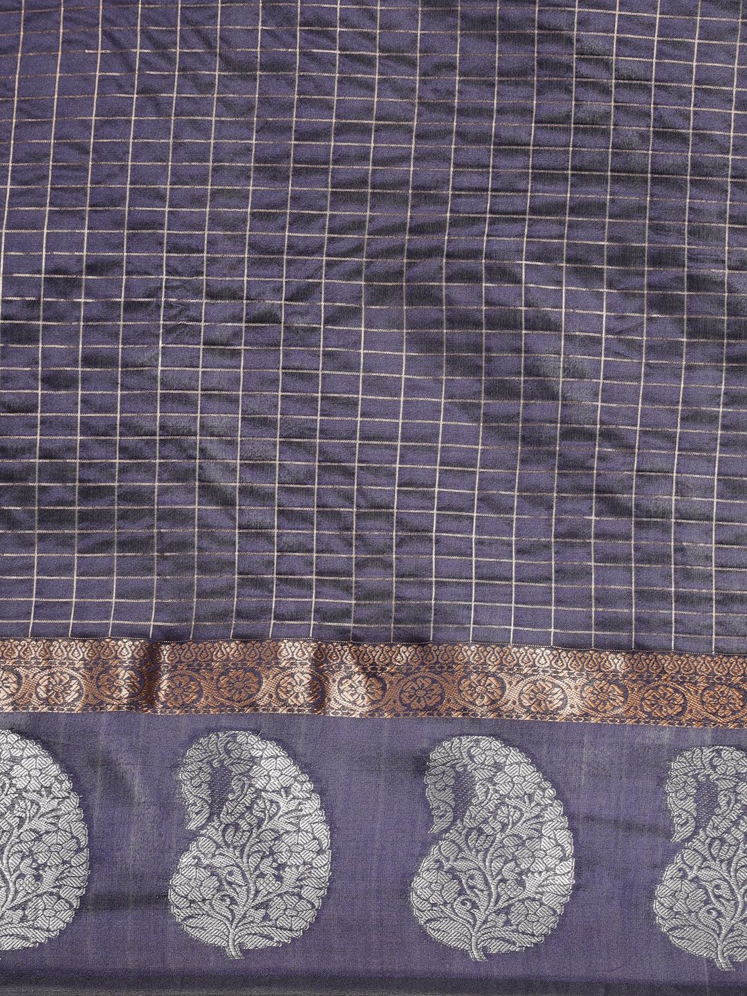 Navy blue color  linen silk saree gold and silver zari weaving work with rich pallu
