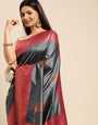 Grey Color Party wear banarasi silk saree with contrast Border And Pallu.