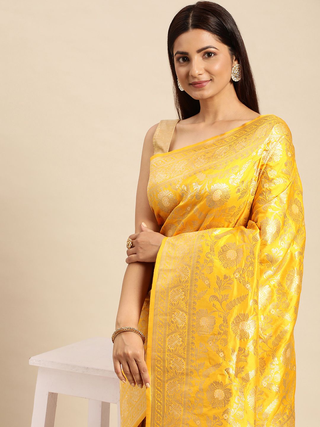 Yellow Color Designer Banarasi Silk Saree With Weaving Zari Work