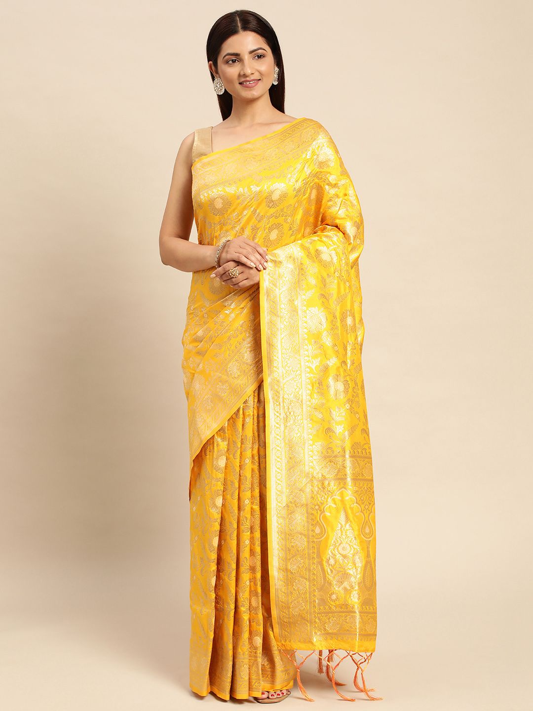 Yellow Color Designer Banarasi Silk Saree With Weaving Zari Work