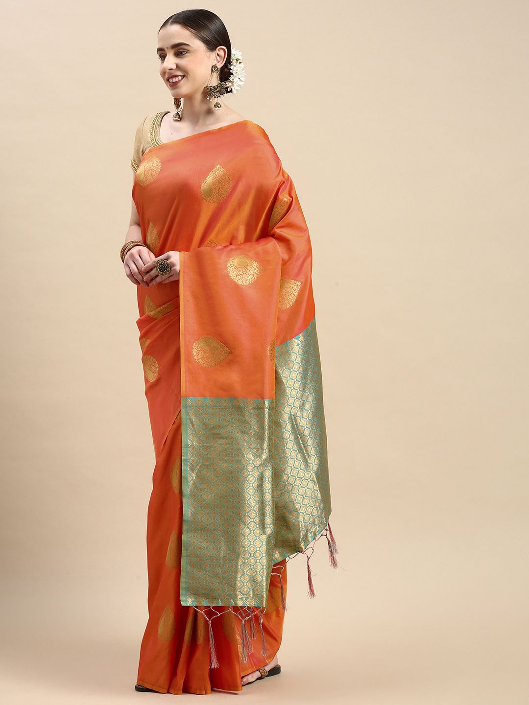 Orange Banarasi silk sarees for weddings