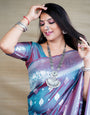 Steel rama Soft Silk Latest Banarasi Saree and Silver Zari Weaving With Blouse