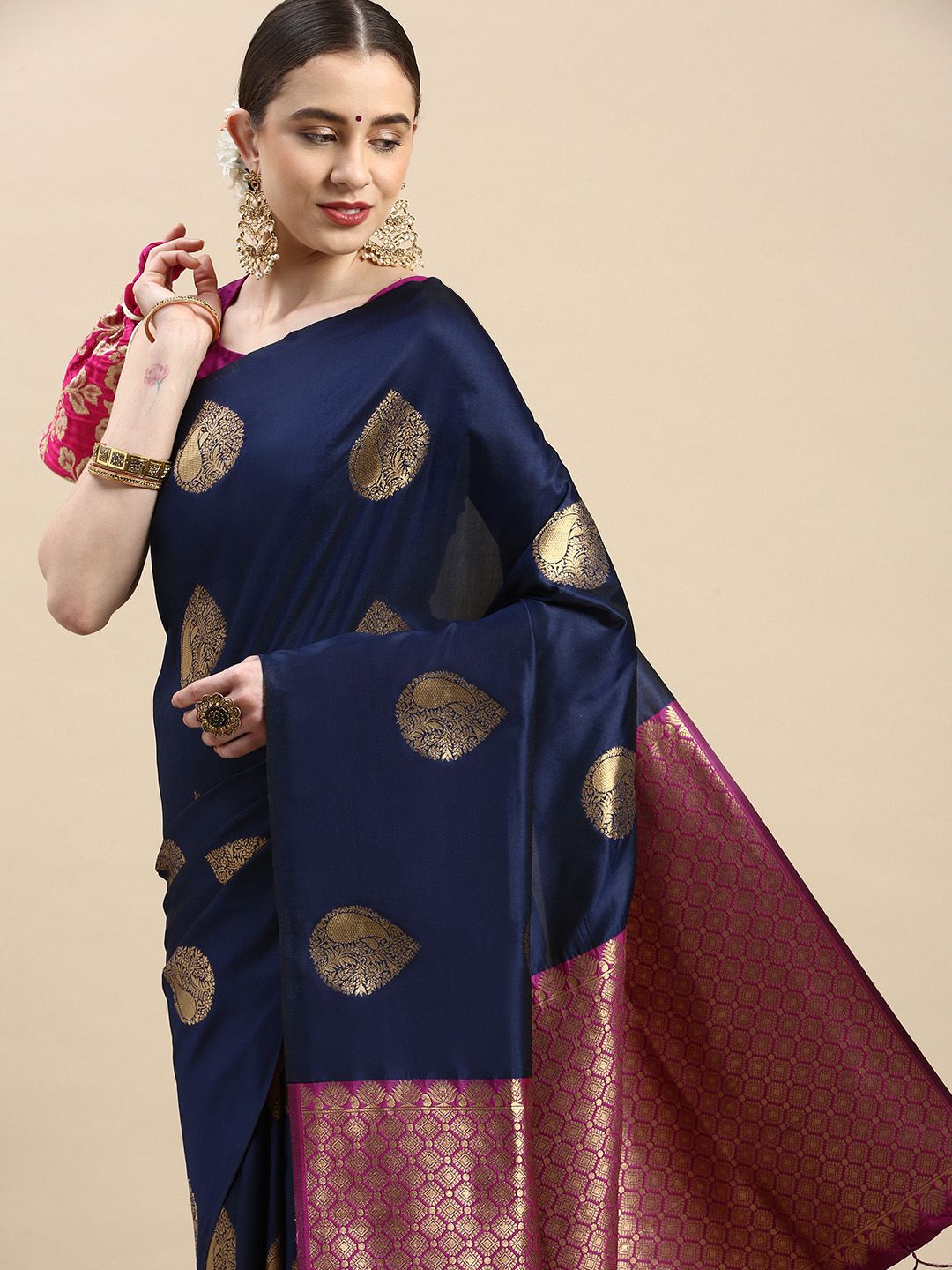 Navy Blue Banarasi silk sarees for weddings