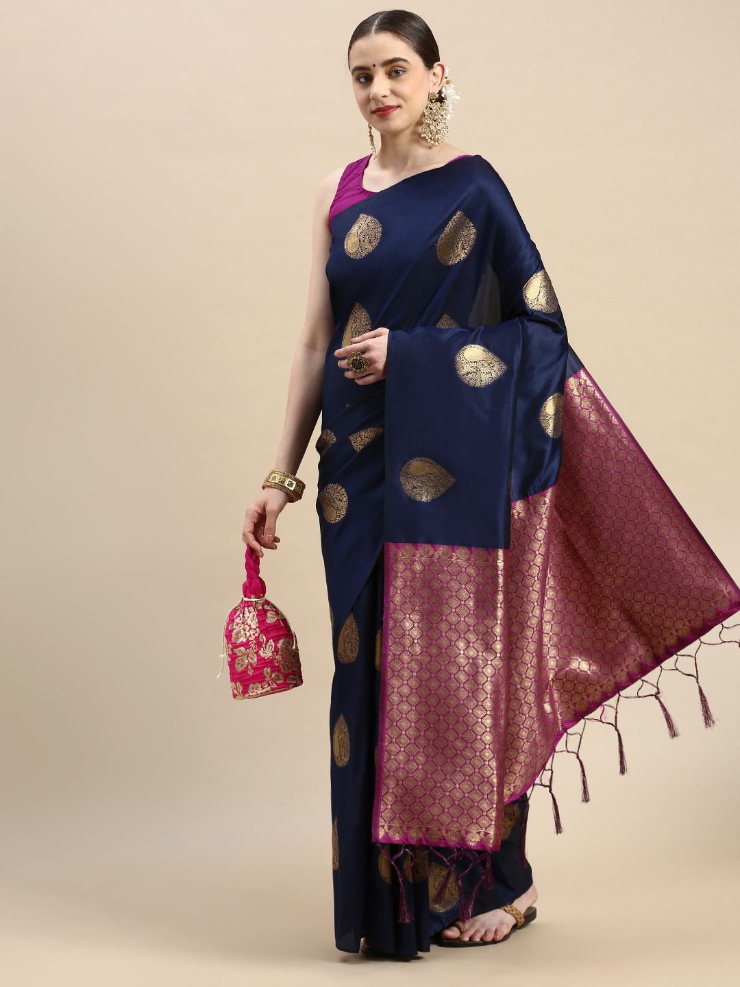 Navy Blue Banarasi silk sarees for weddings