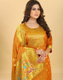 Orange Color Part Wear Dress material for suits in Paithani Style