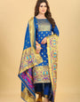 Royal Blue Color Part Wear Dress material for suits in Paithani Style