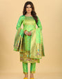 Pista Green Color Part Wear Dress material for suits in Paithani Style