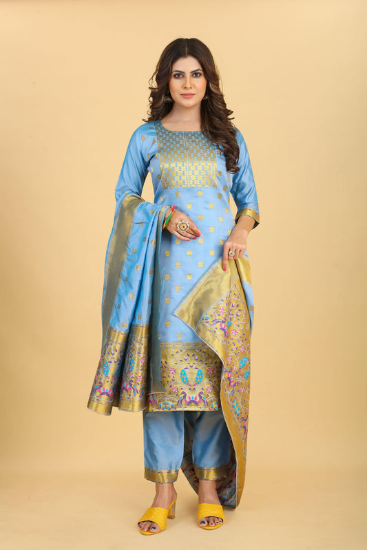 Paithani Silk With Zari Weaving Salwar Suit ( Unstitched ) L