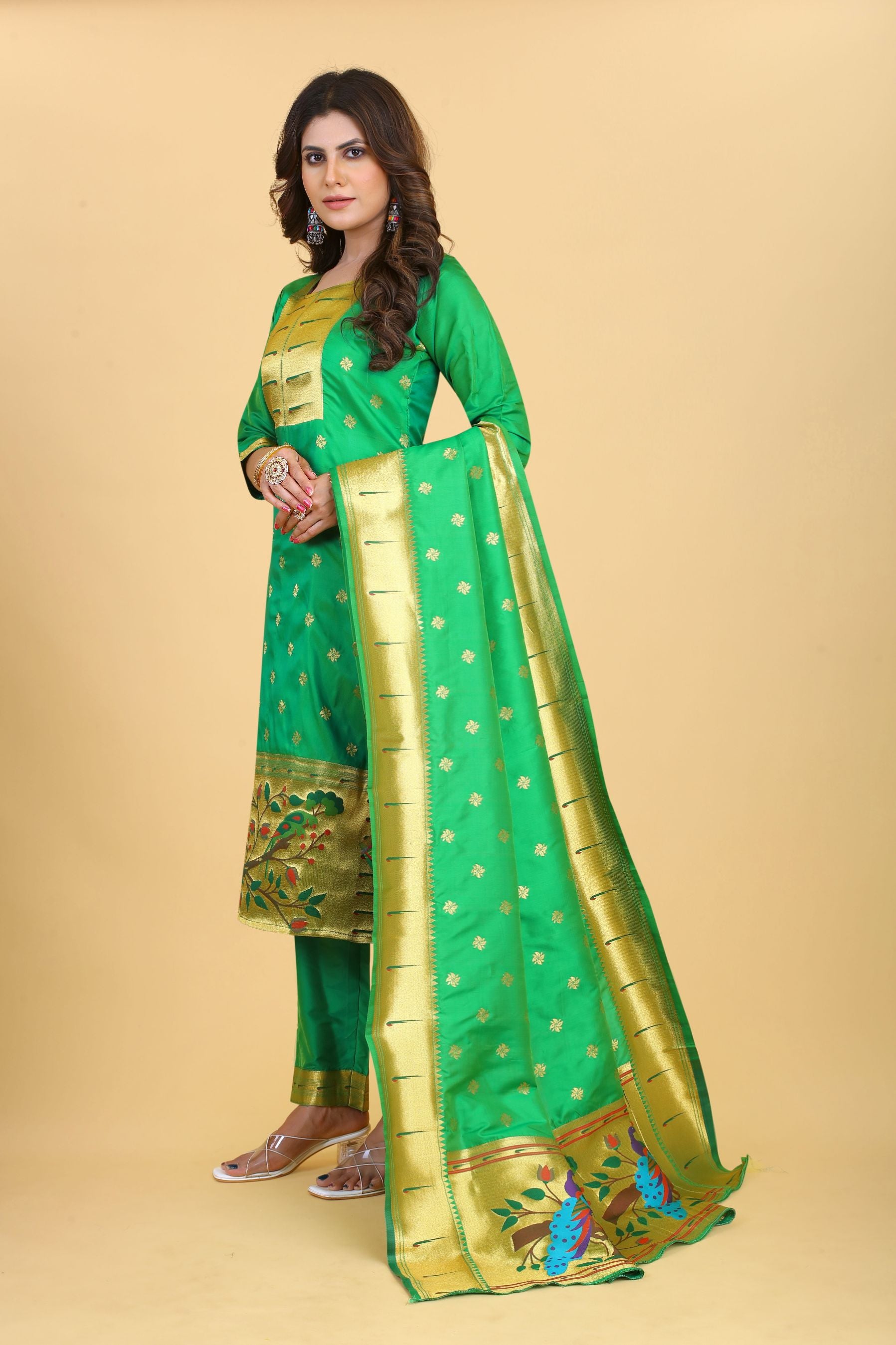 Green Color Paithani Style Design latest fashion in indian suits
