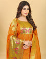 Orange Color silk suits dress material in zari weaving work suits in Paithani Style
