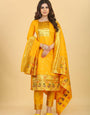 Yellow Color online dress material for suits in Paithani Style