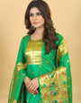 Green Color online dress material for suits in Paithani Style
