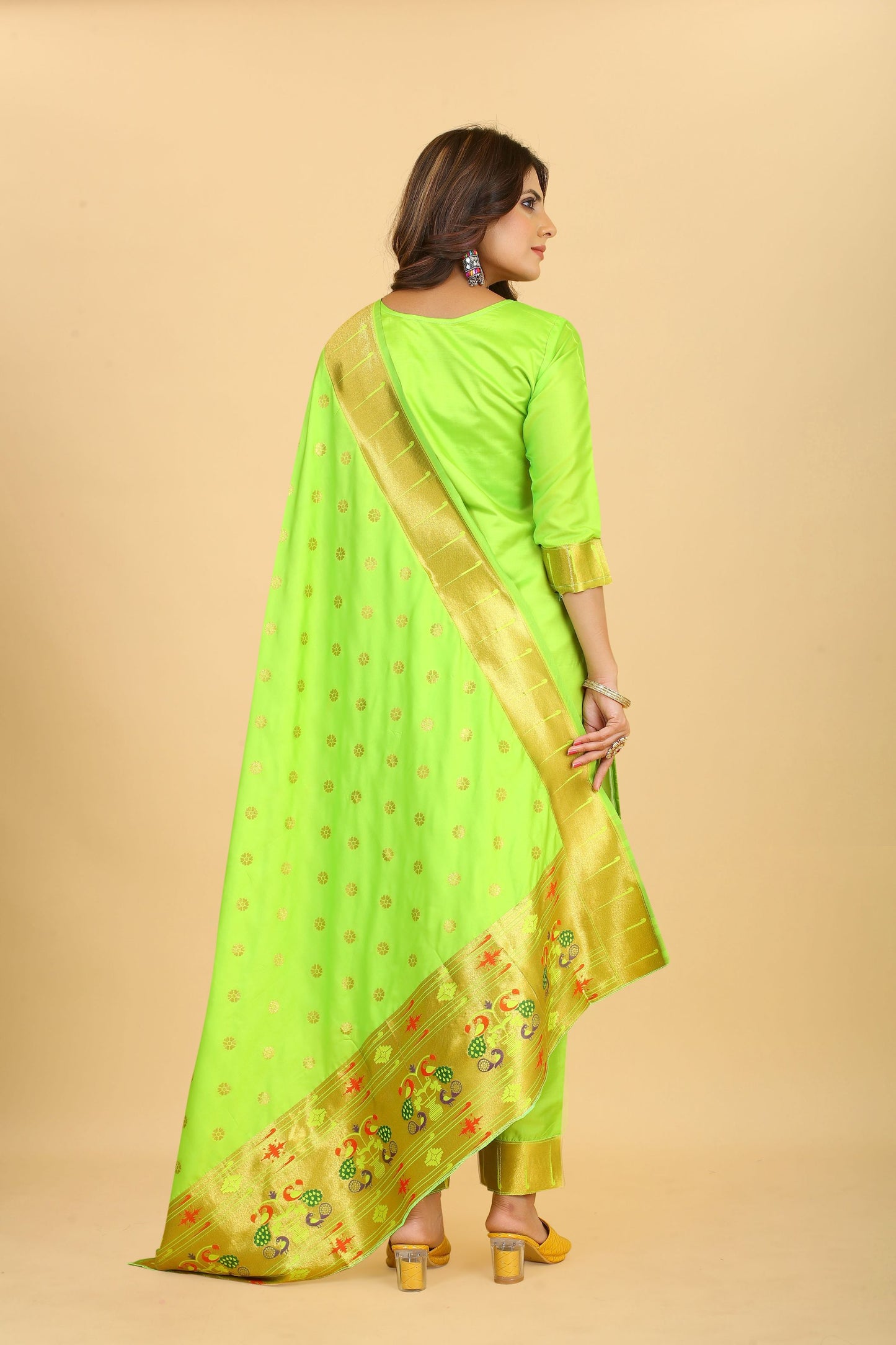 Paithani Silk With Zari Weaving Salwar Suit ( Unstitched ) Lemon