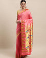 peach traditional paithani saree for woman fancy look