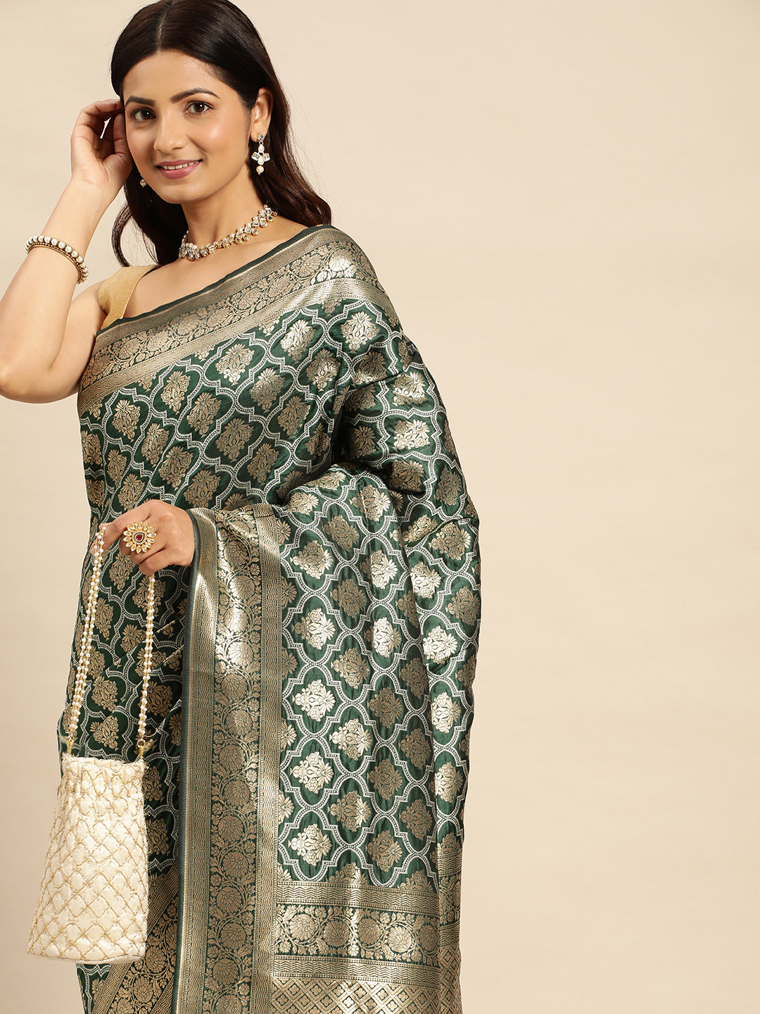 Green Color Pure Soft silk Banarasi Saree-Special Party Wear collection