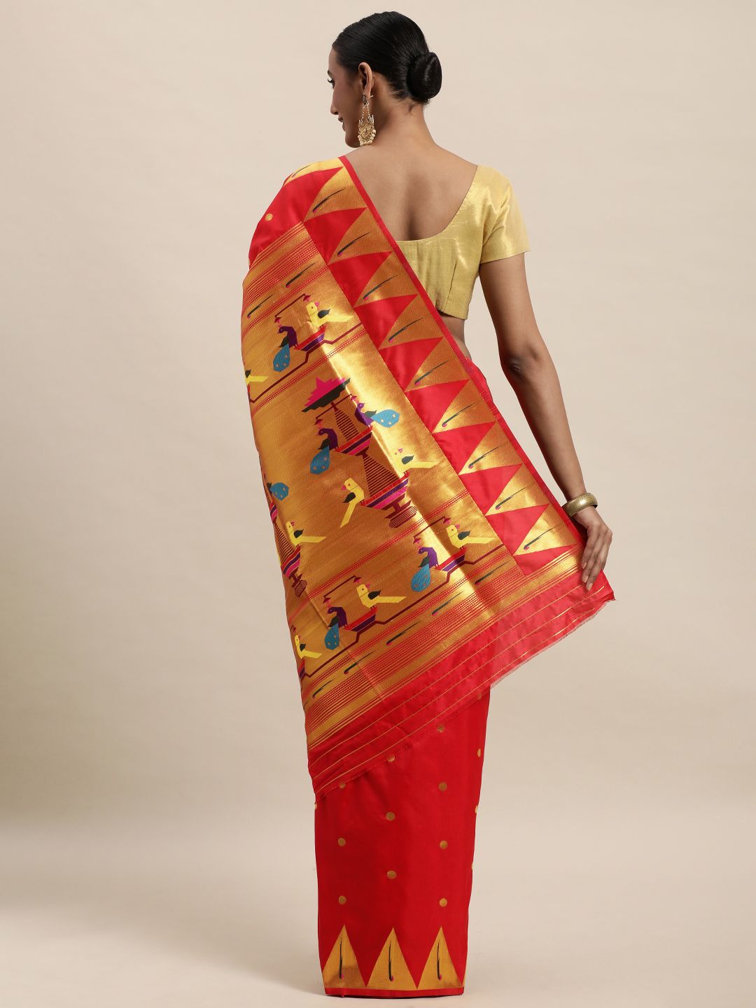 red traditional paithani saree for woman fancy look