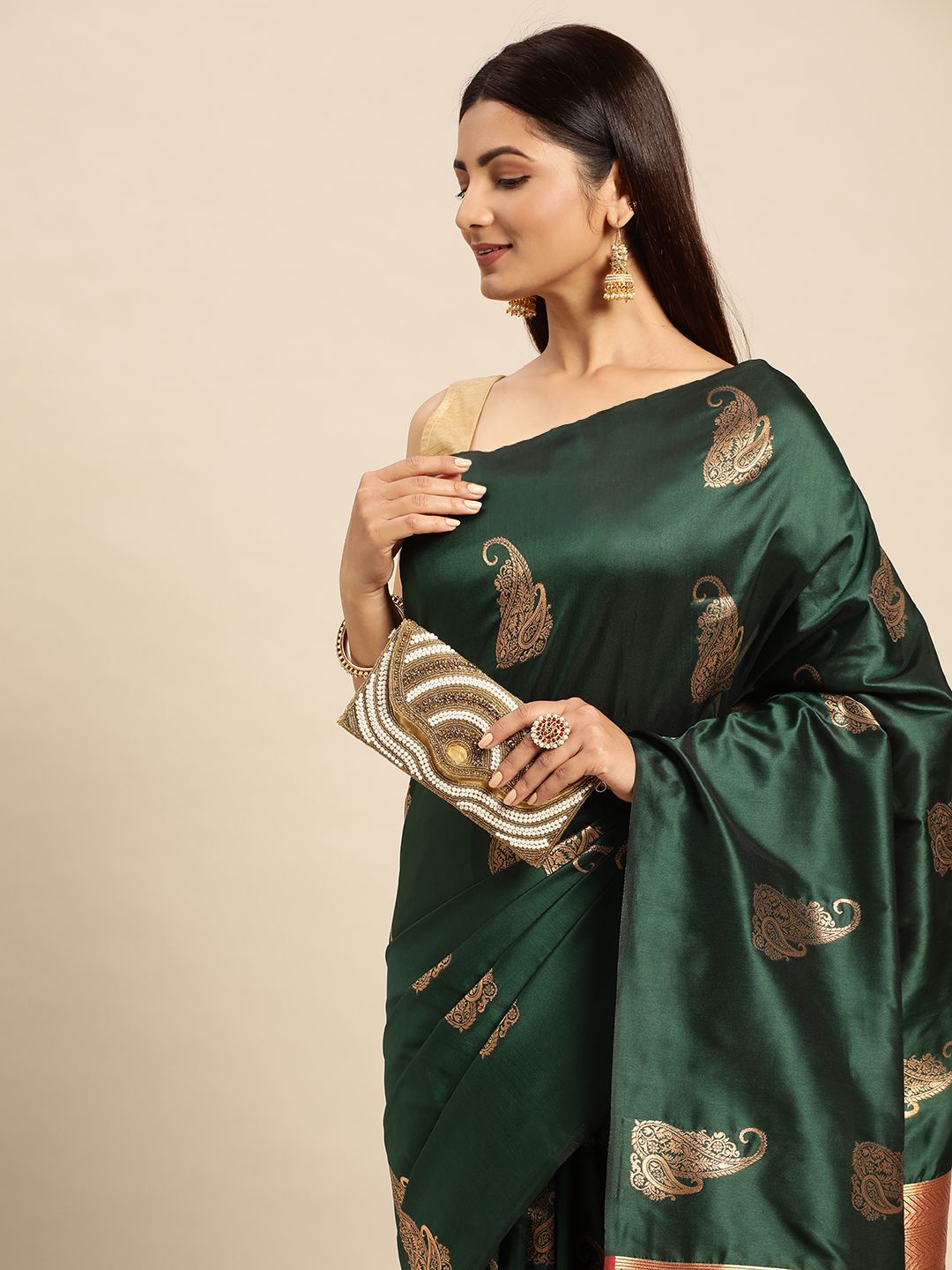 B Green Color Indian Silk Sarees